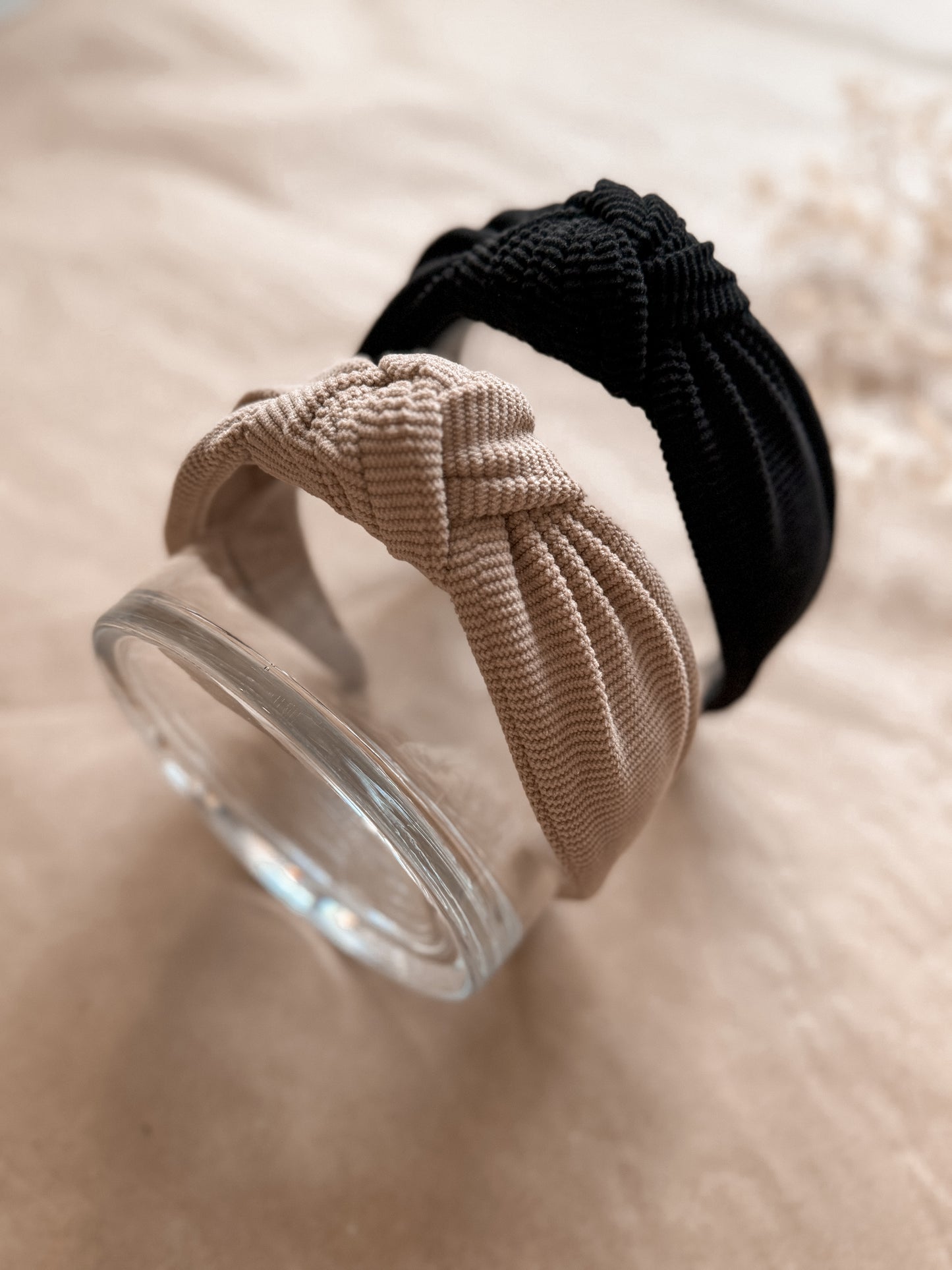 Soft corduroy top knot hard headband