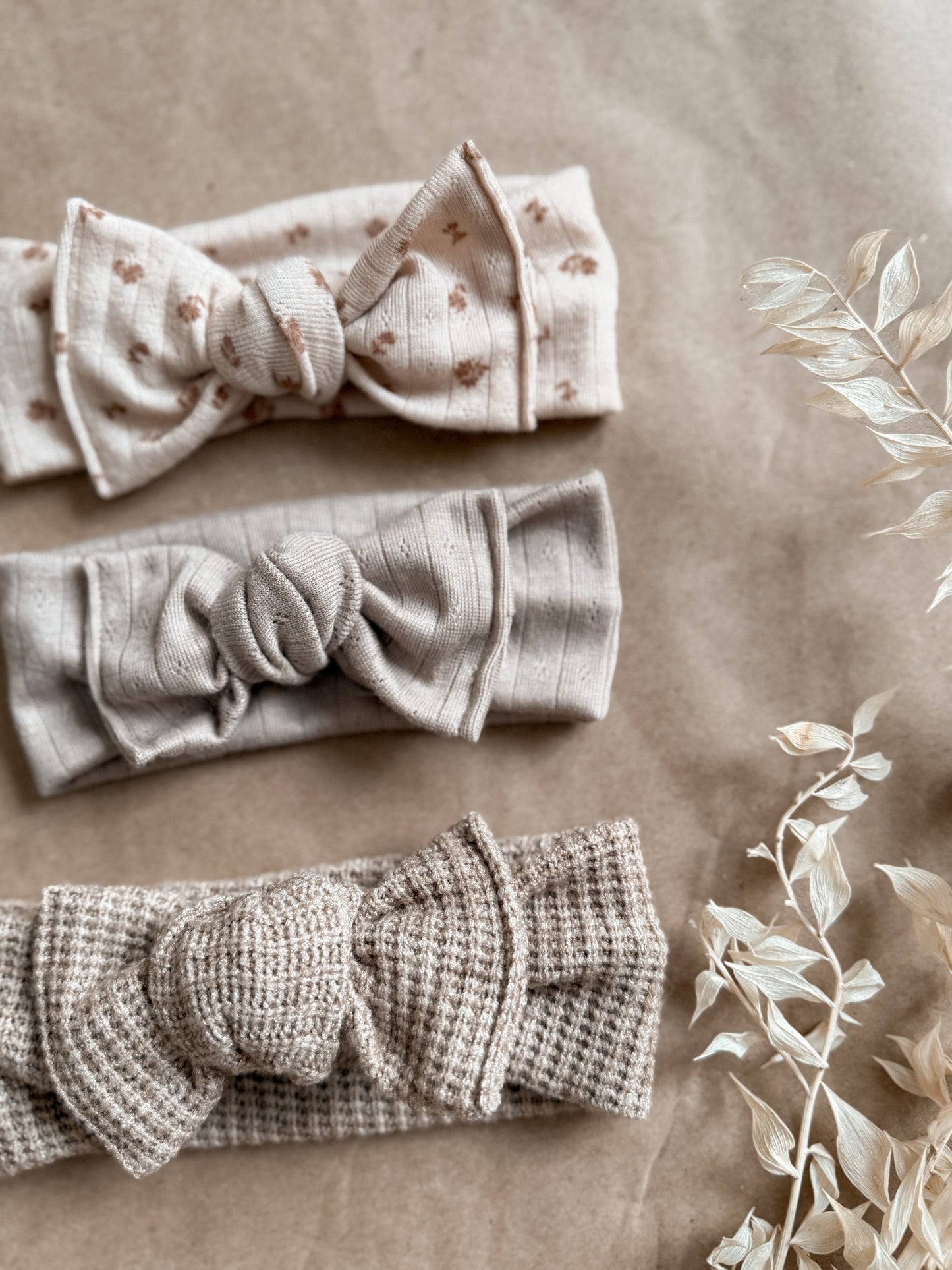 Neutral soft hand tied big bow headband