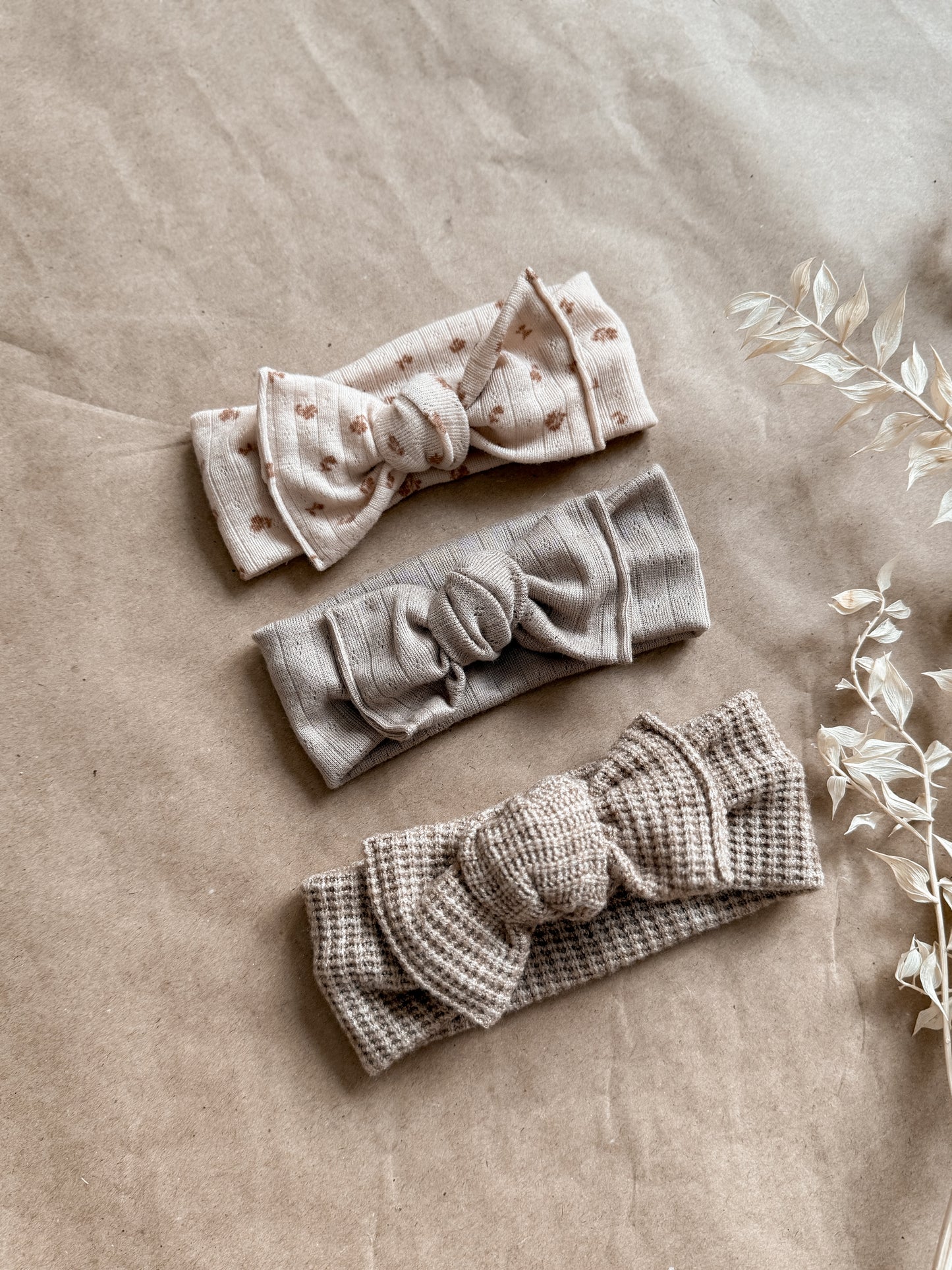 Neutral soft hand tied big bow headband