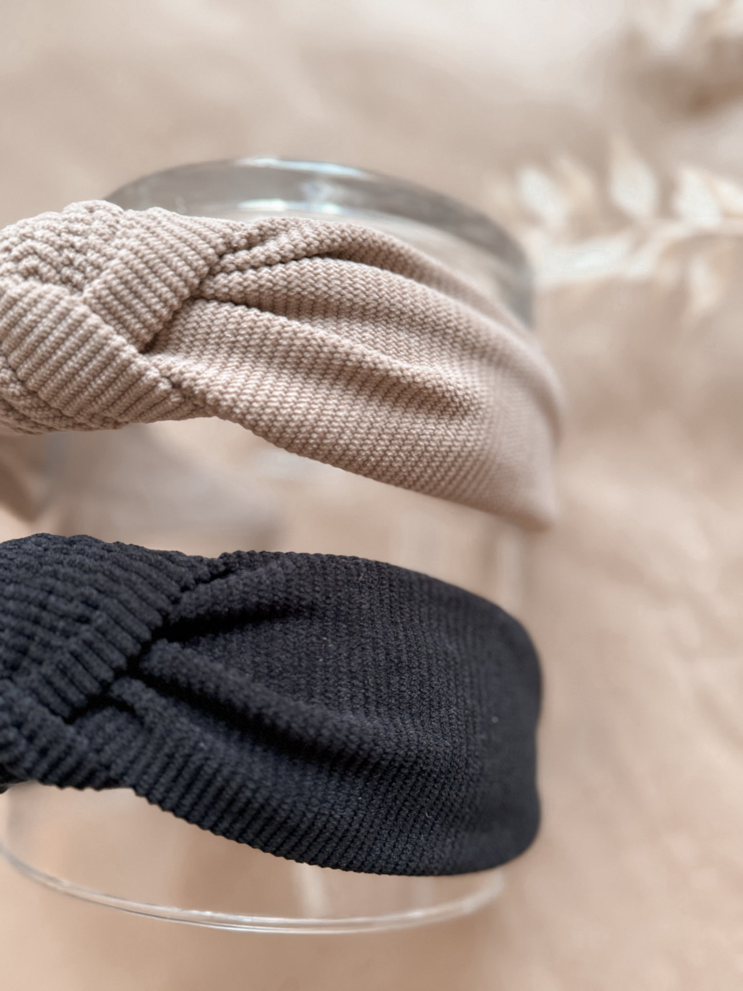 Soft corduroy top knot hard headband