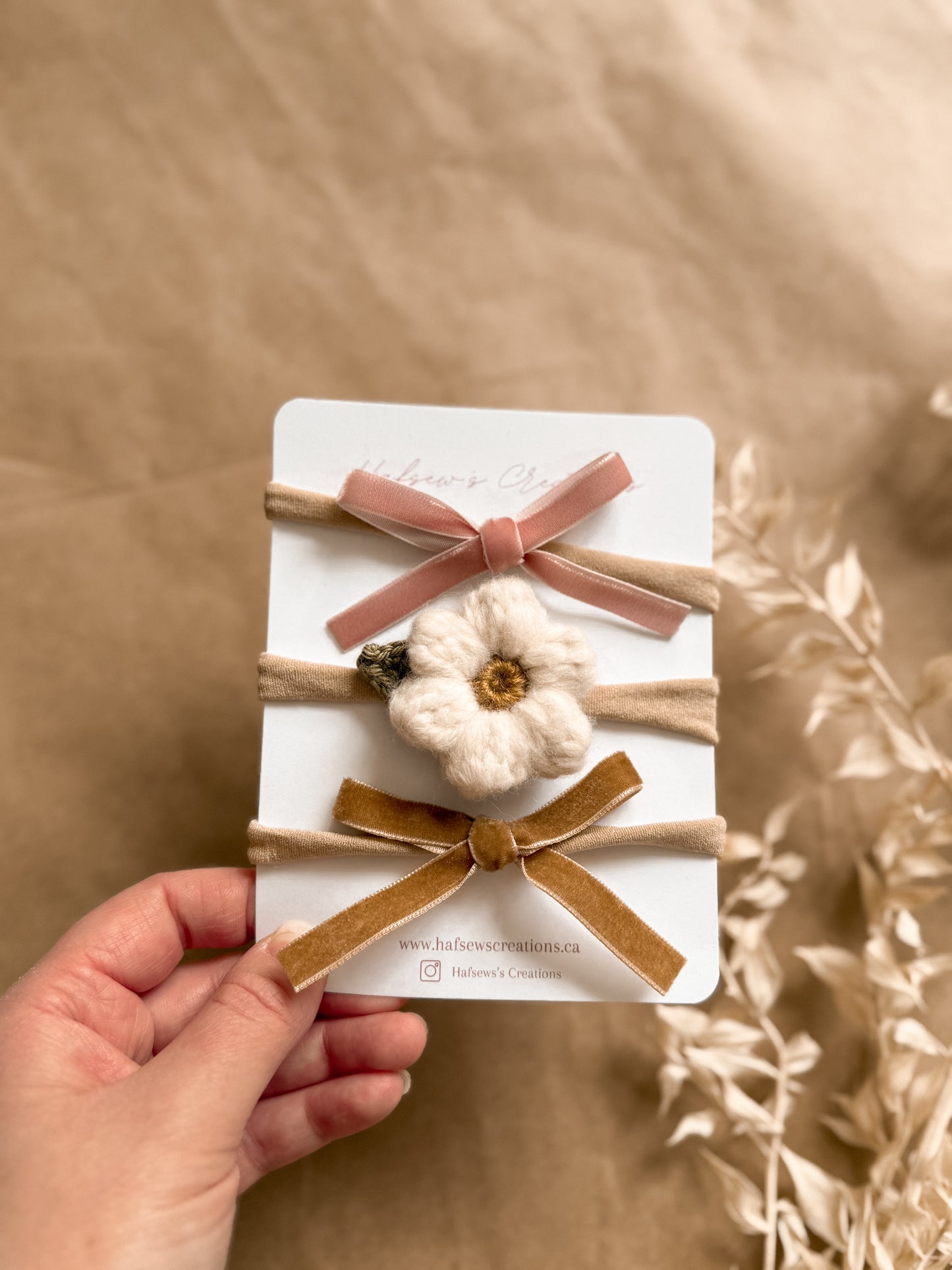 Crochet floral with velvet hair bows