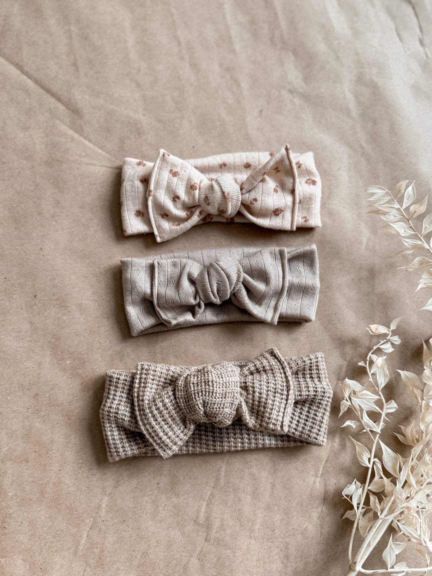 Neutral soft hand tied big bow headband