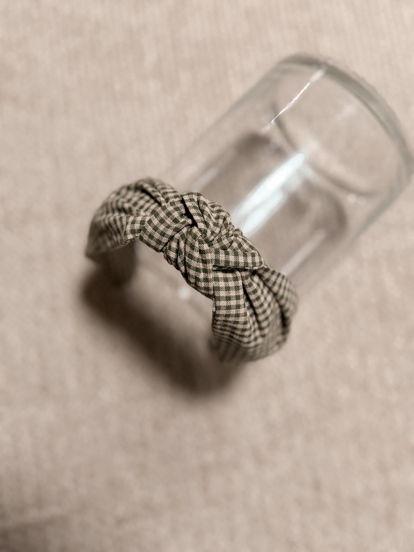 Green Gingham Top Knot Hard headband