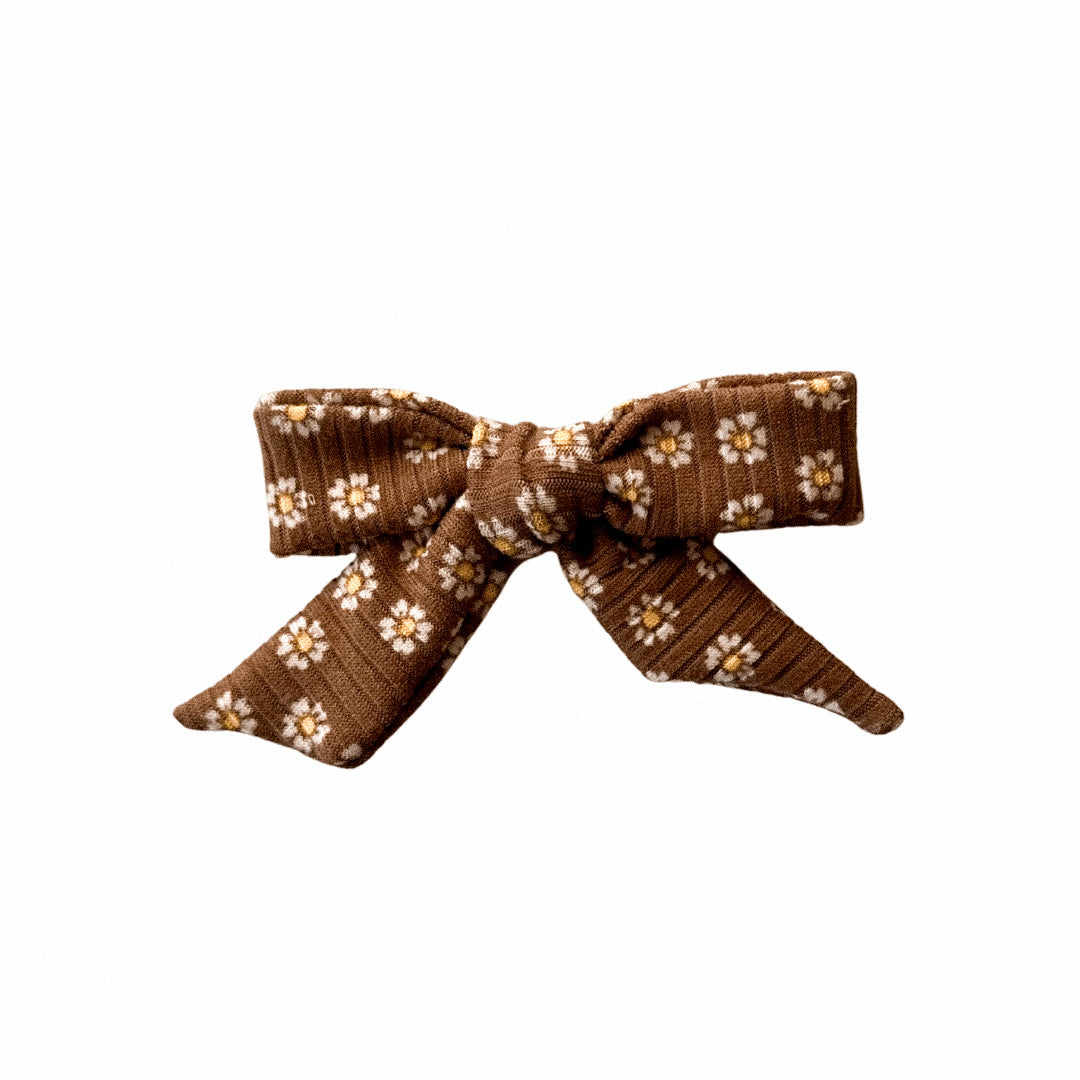 Brown Floral Rib Knit Sailor Hair Bow