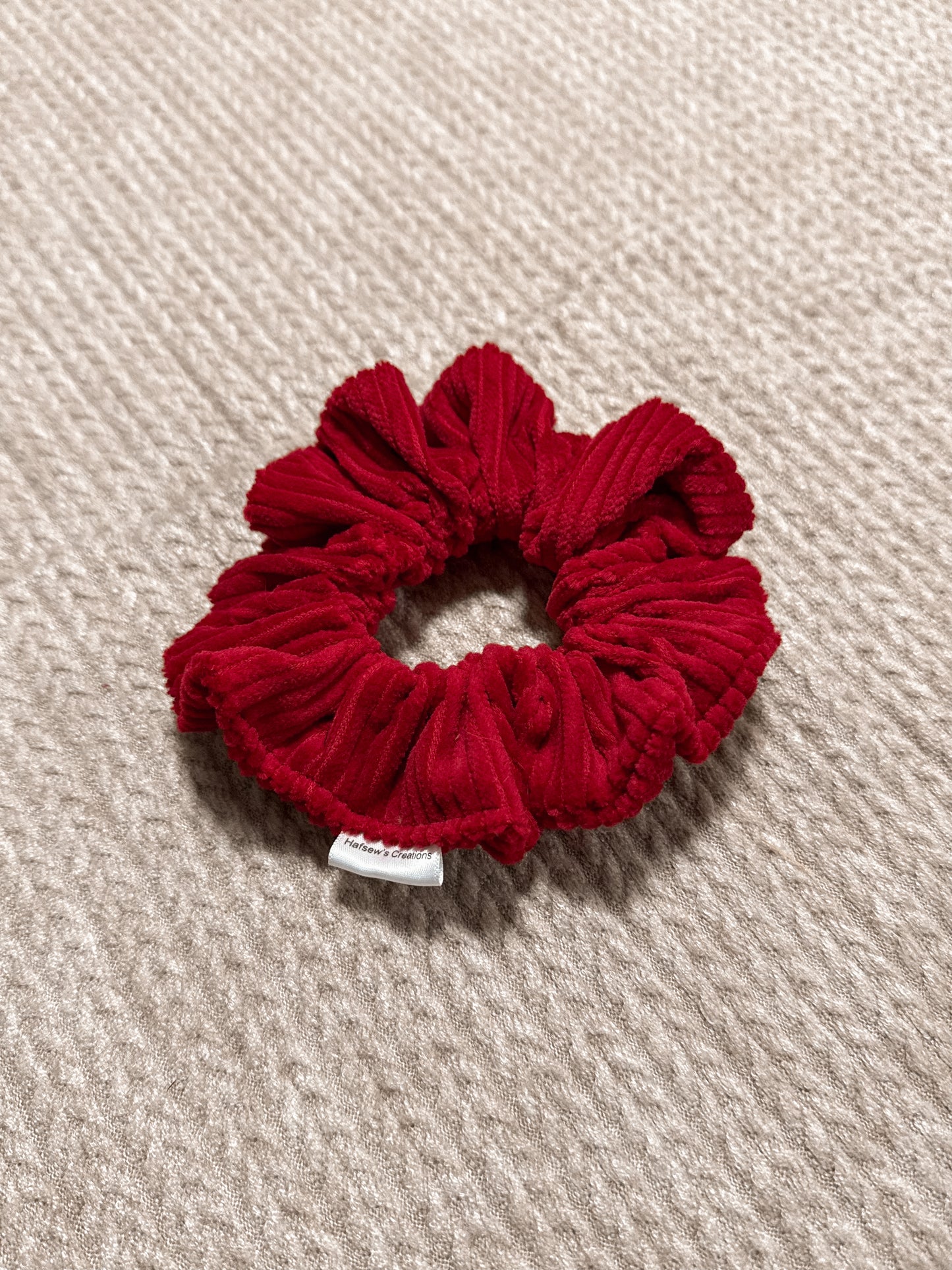 Red corduroy Regular sized Scrunchie