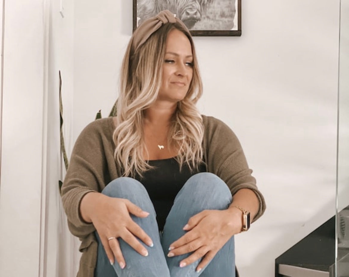 Waffle knit top knot hard headband