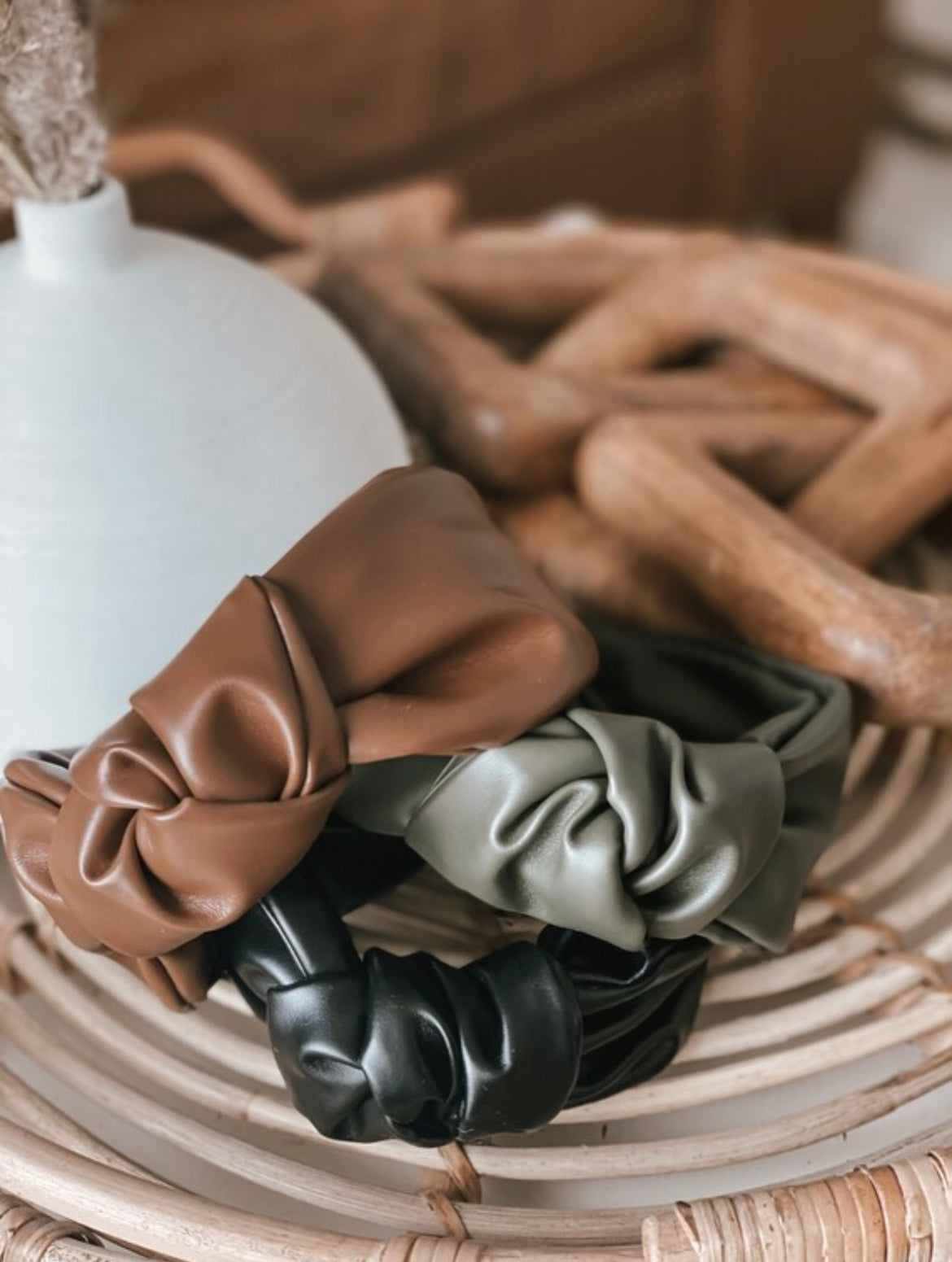 Vegan leather top knot hard headband