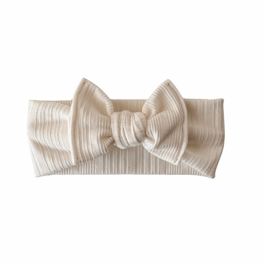 White Rib Knit Tie Bow Headband