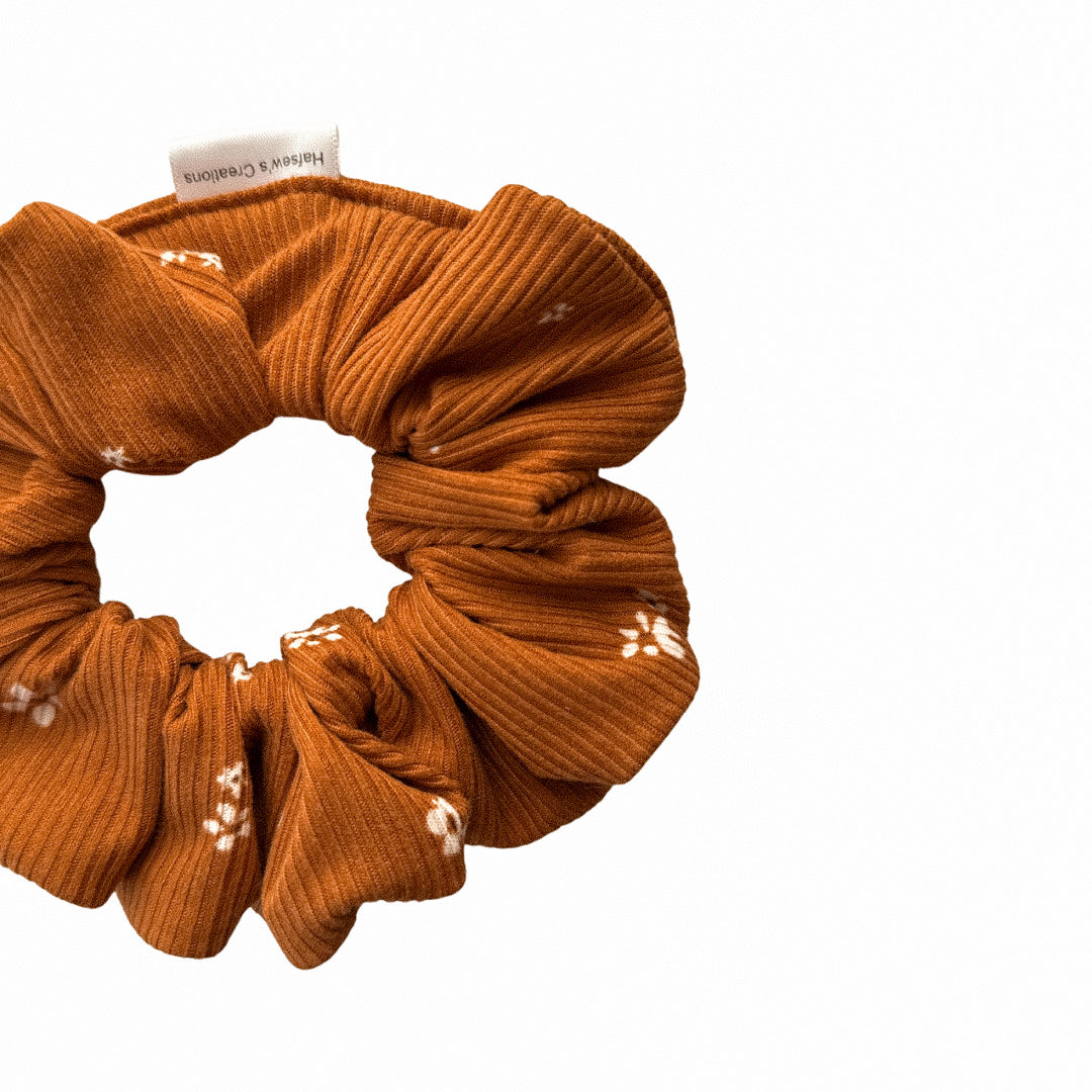 Rust with floral Rib Knit Scrunchie