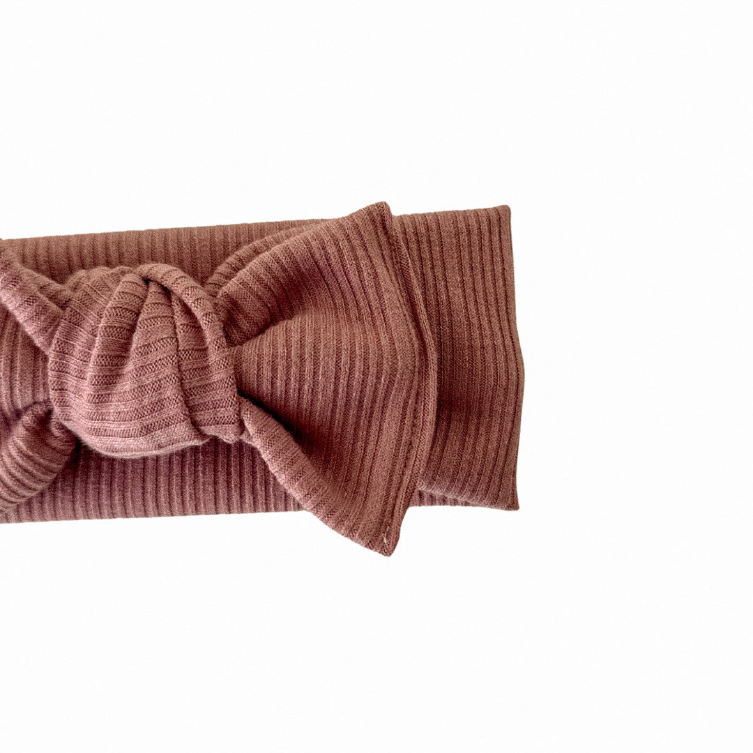 Pink Rib Knit Tie Bow Headband