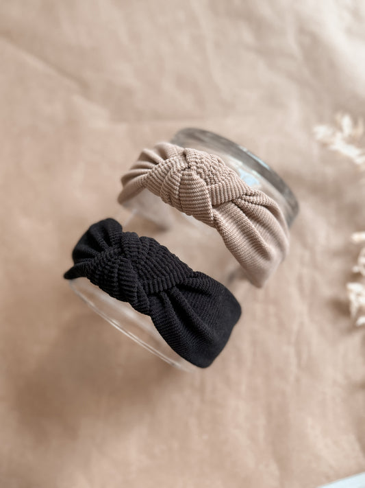 Soft corduroy top knot hard headband