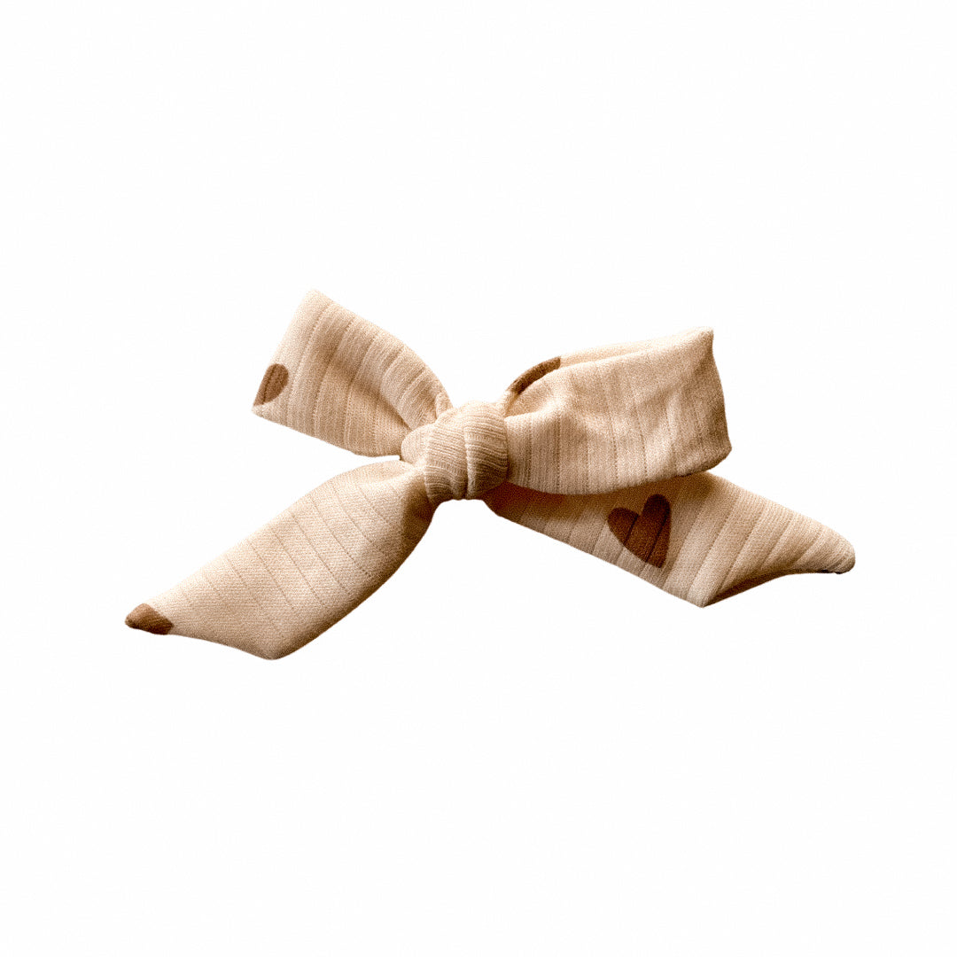 Cream with Hearts Rib Knit Sailor Hair Bow