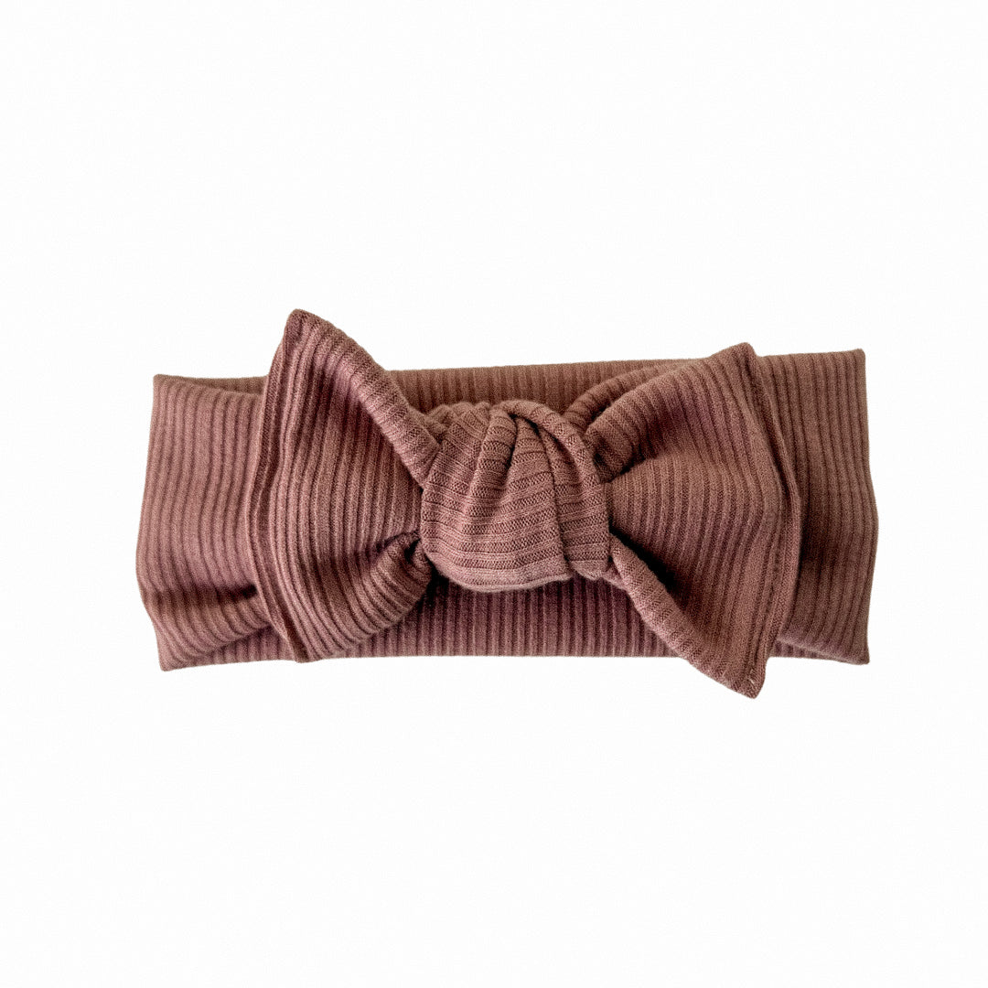 Pink Rib Knit Tie Bow Headband