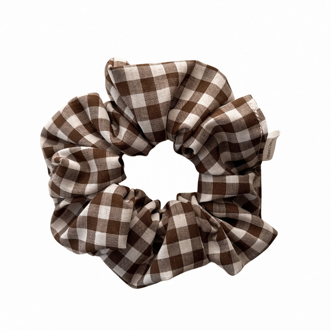 Brown Gingham Cotton Scrunchie