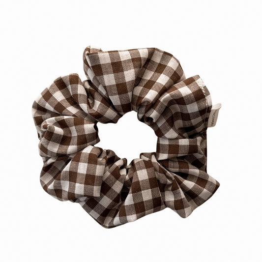 Brown Gingham Cotton Scrunchie