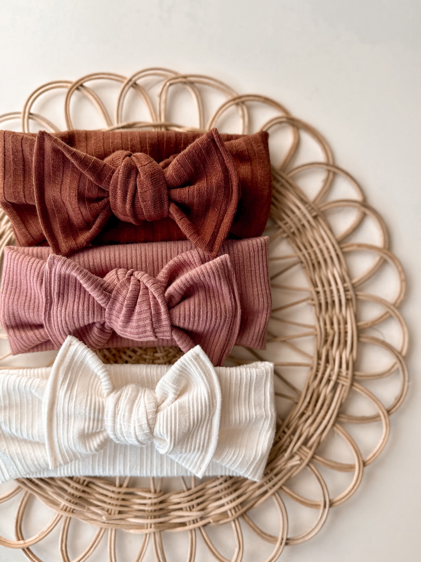 White Rib Knit Tie Bow Headband