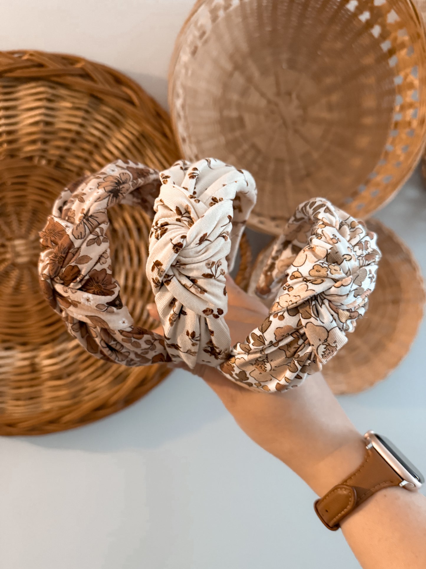 Floral neutral top knot headband