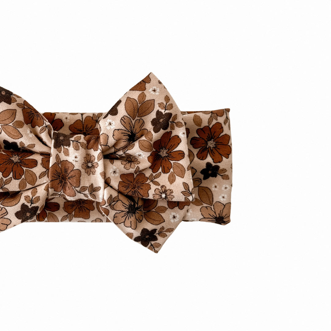 Brown Floral Big Bow Headband