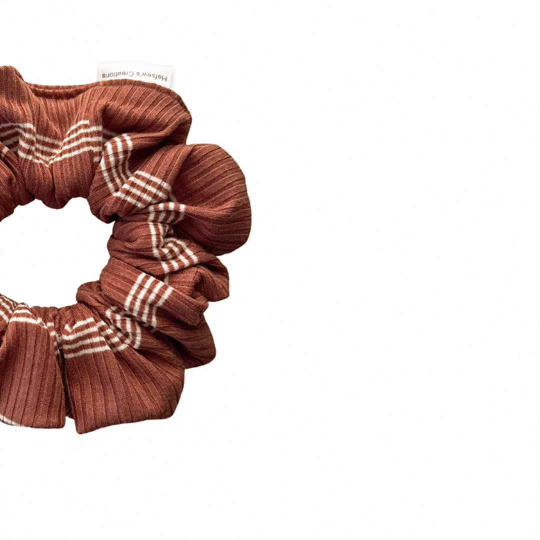 Rouge with White Stripes Rib Knit Scrunchie