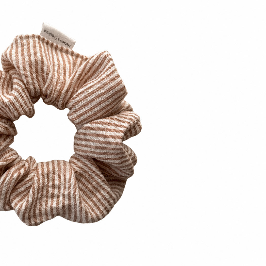 Linen Cream with Pink Stripes Scrunchie