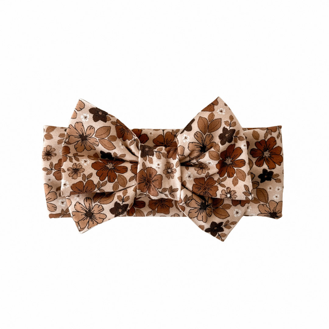 Brown Floral Big Bow Headband