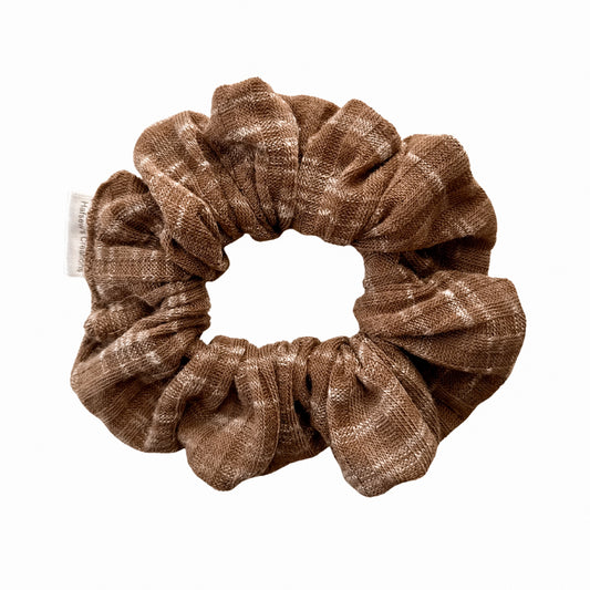 Brown with White Rib Knit Scrunchie