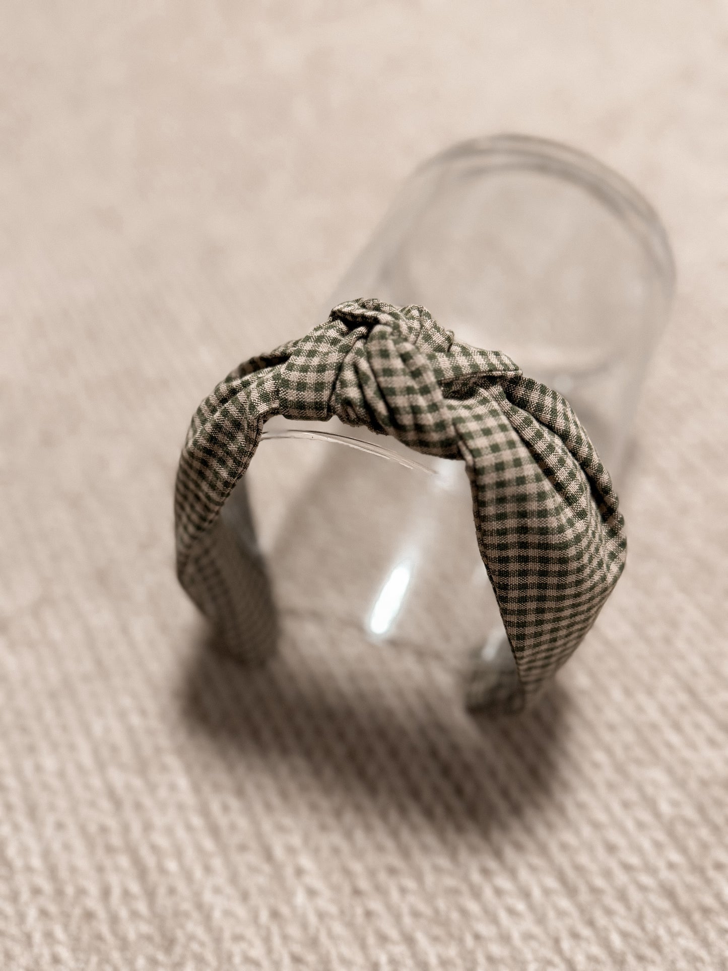 Green Gingham Top Knot Hard headband