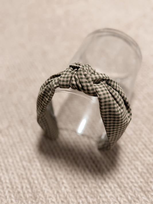 Green Gingham Top Knot Hard headband