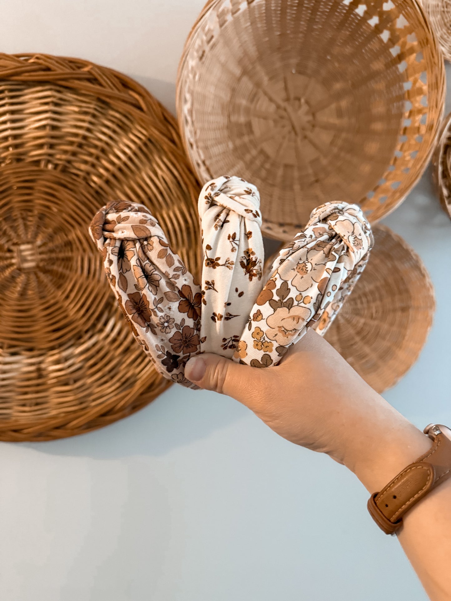 Floral neutral top knot headband