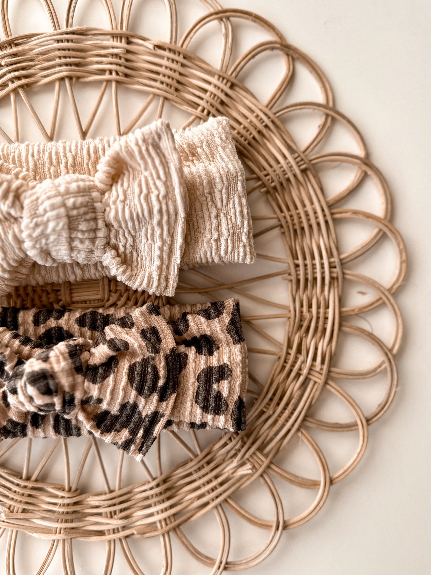 Cream Textured Tie Bow Headband