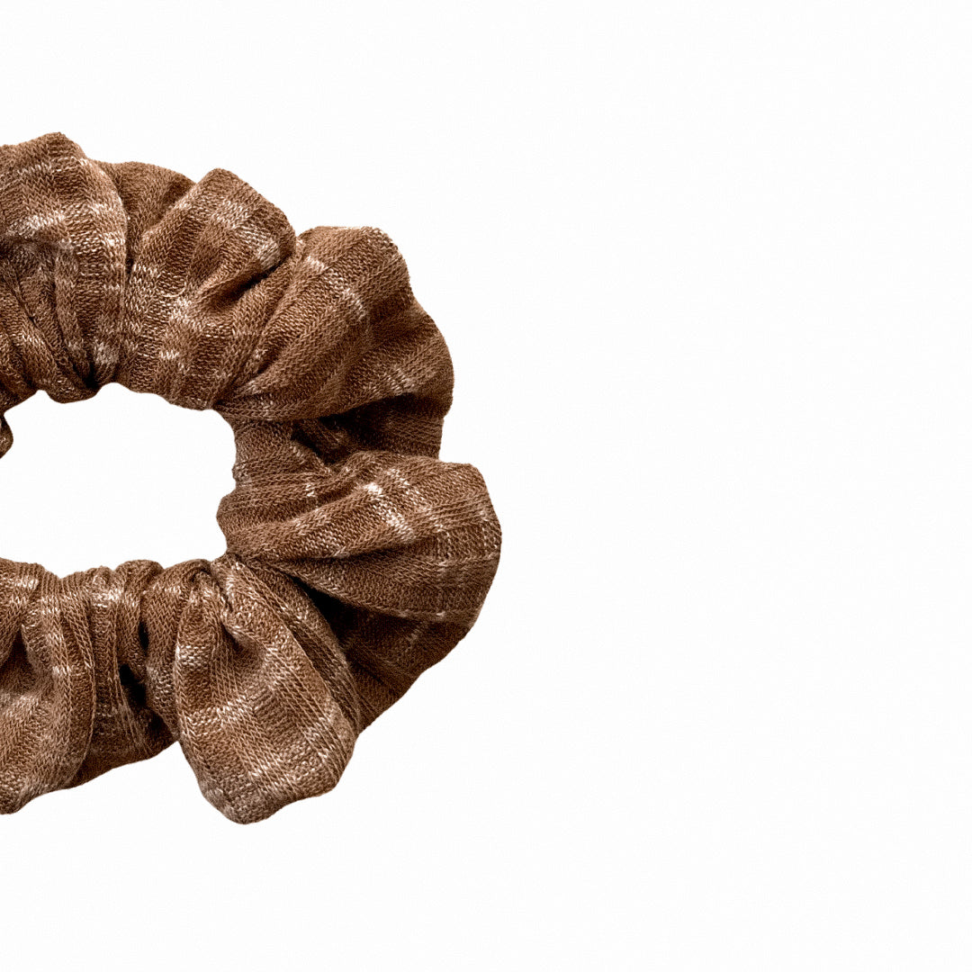 Brown with White Rib Knit Scrunchie