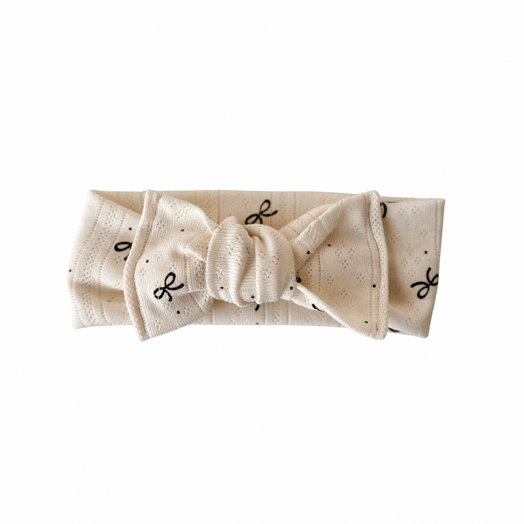 Cream with Black Bows Tie Bow Headband