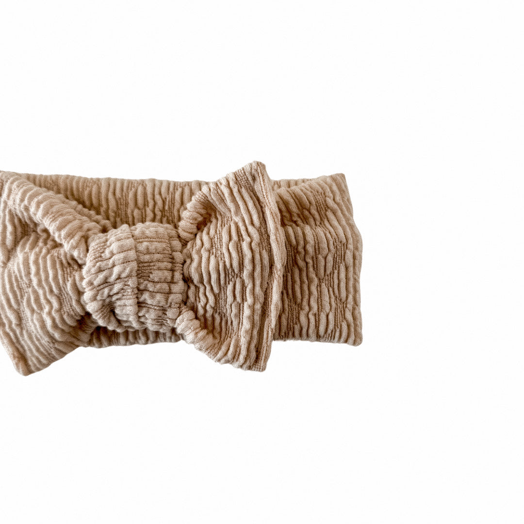 Cream Textured Tie Bow Headband