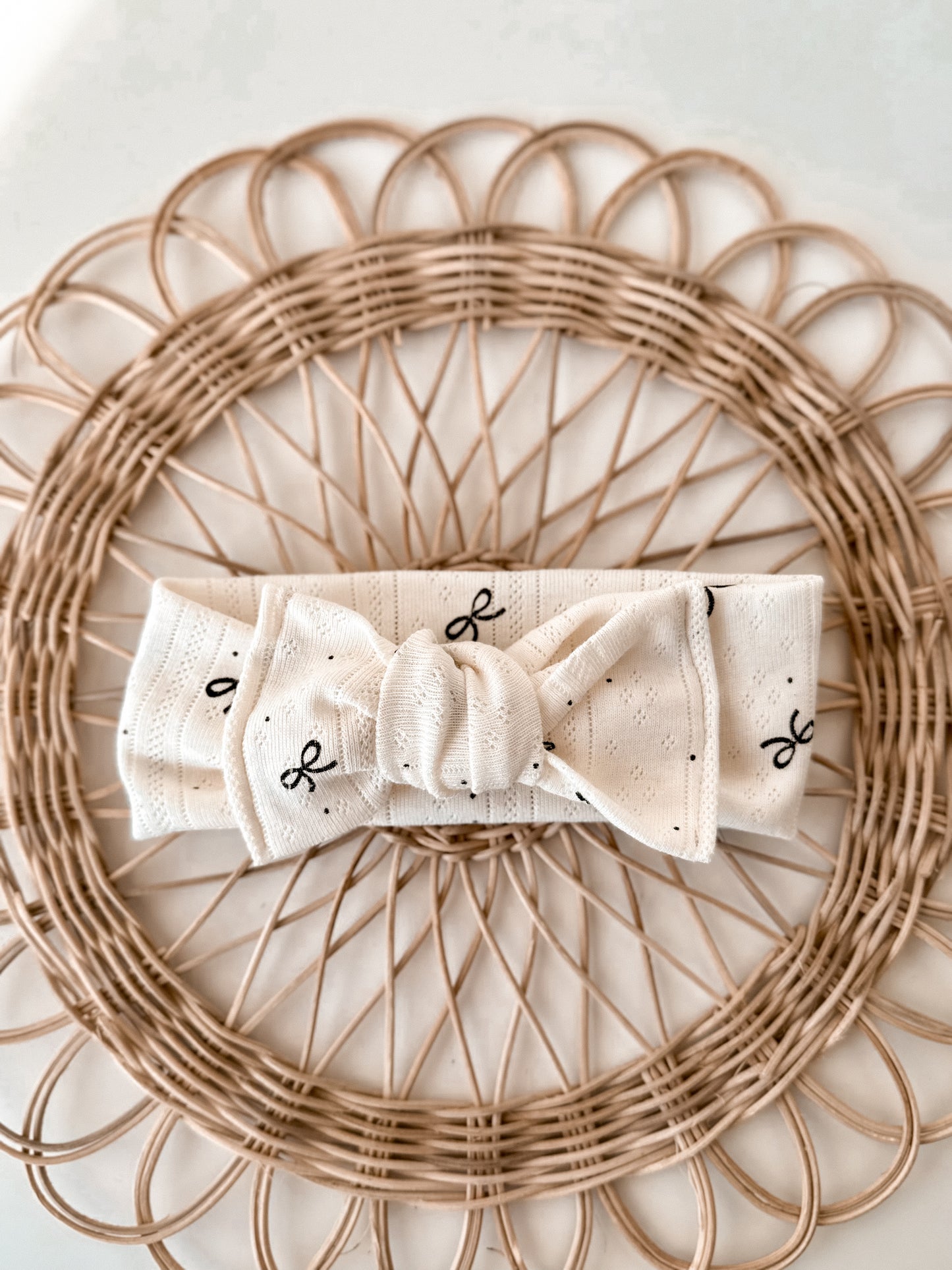 Cream with Black Bows Tie Bow Headband
