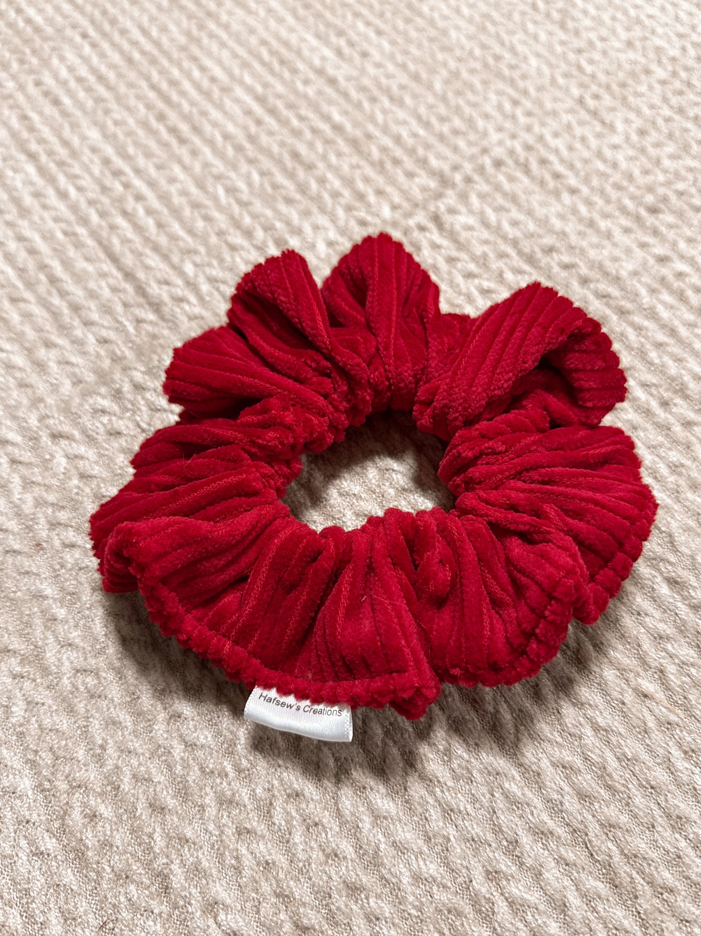 Red corduroy Regular sized Scrunchie