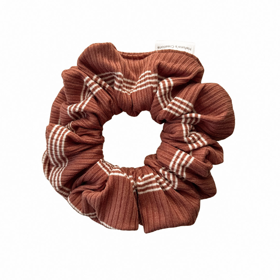 Rouge with White Stripes Rib Knit Scrunchie