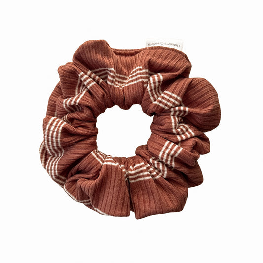 Rouge with White Stripes Rib Knit Scrunchie