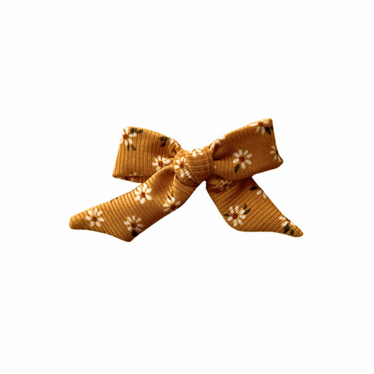 Yellow Floral Rib Knit Sailor Hair Bow