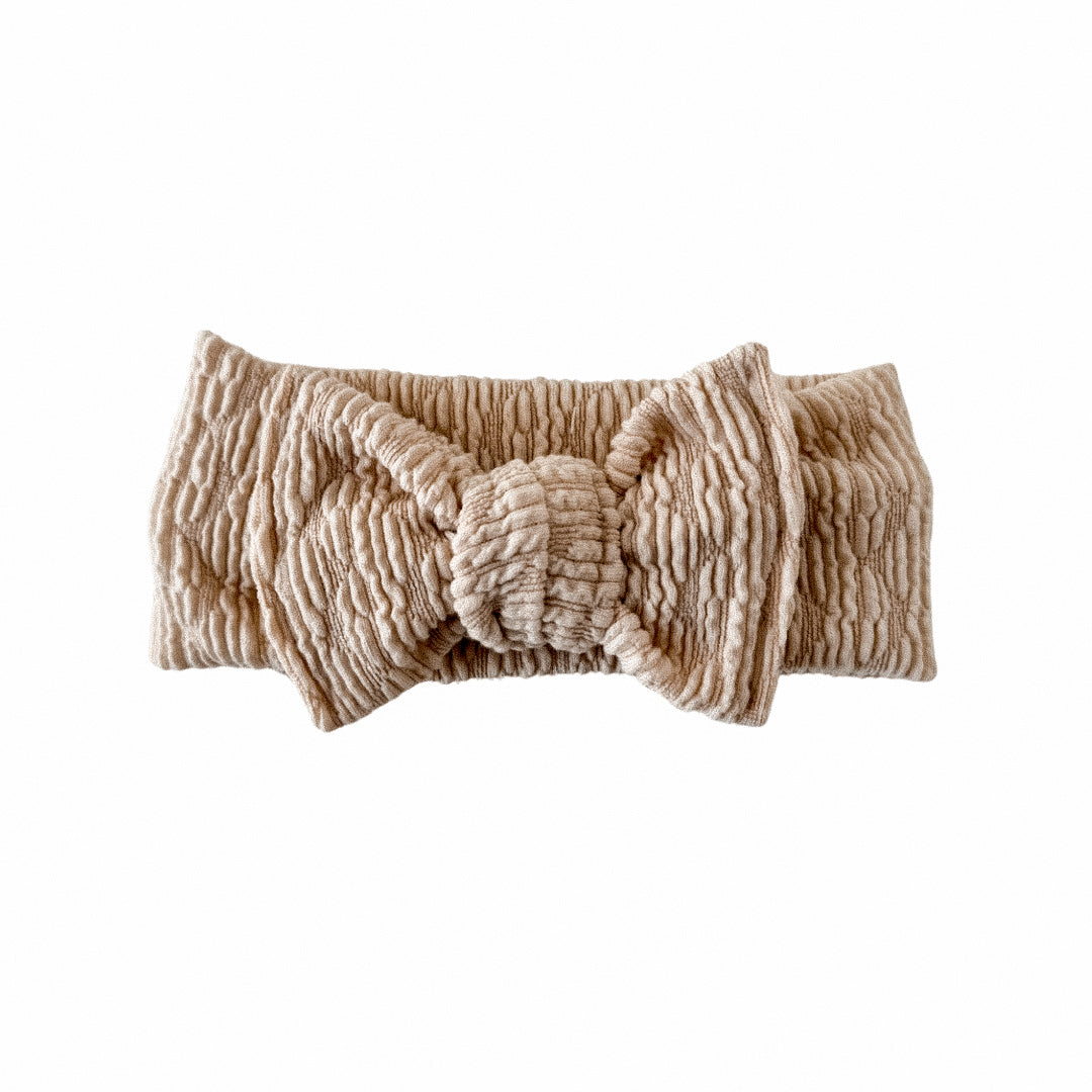 Cream Textured Tie Bow Headband