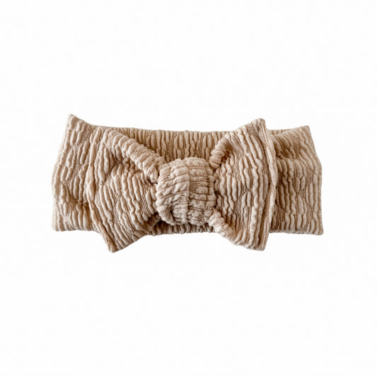 Cream Textured Tie Bow Headband