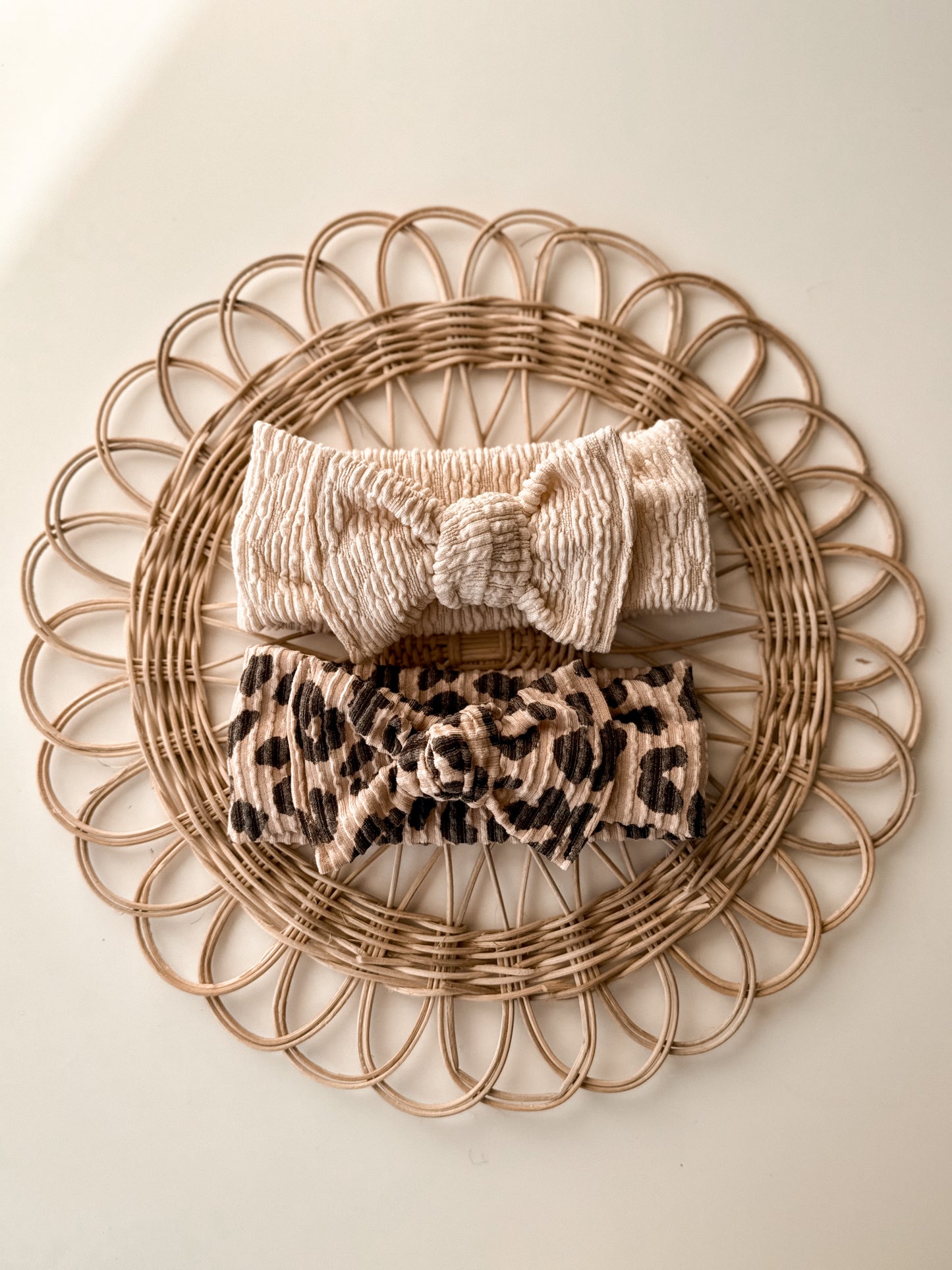 Cream Textured Tie Bow Headband