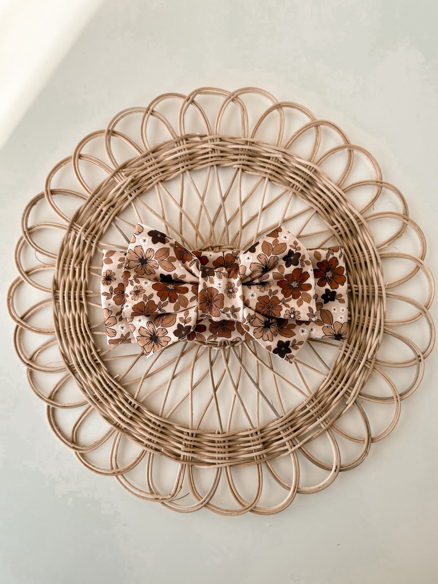 Brown Floral Big Bow Headband
