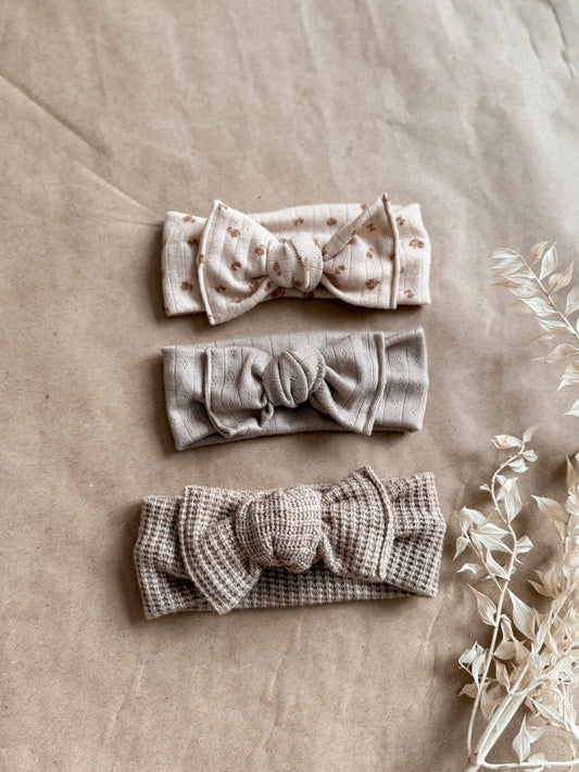 Neutral soft hand tied big bow headband