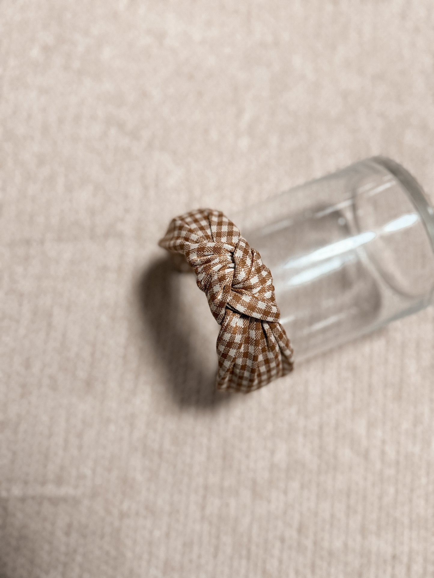 Brown Gingham Top Knot Hard headband