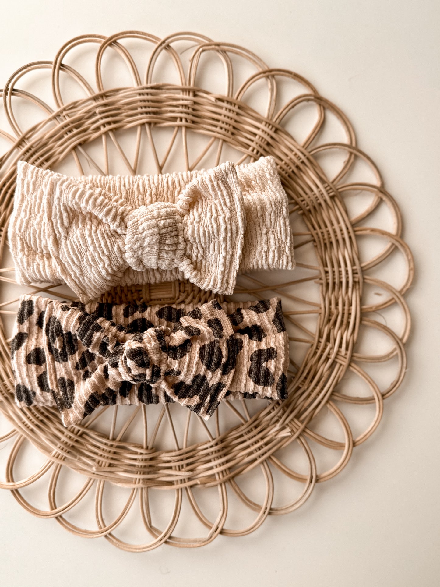 Textured Leopard Print Tie Bow Headband