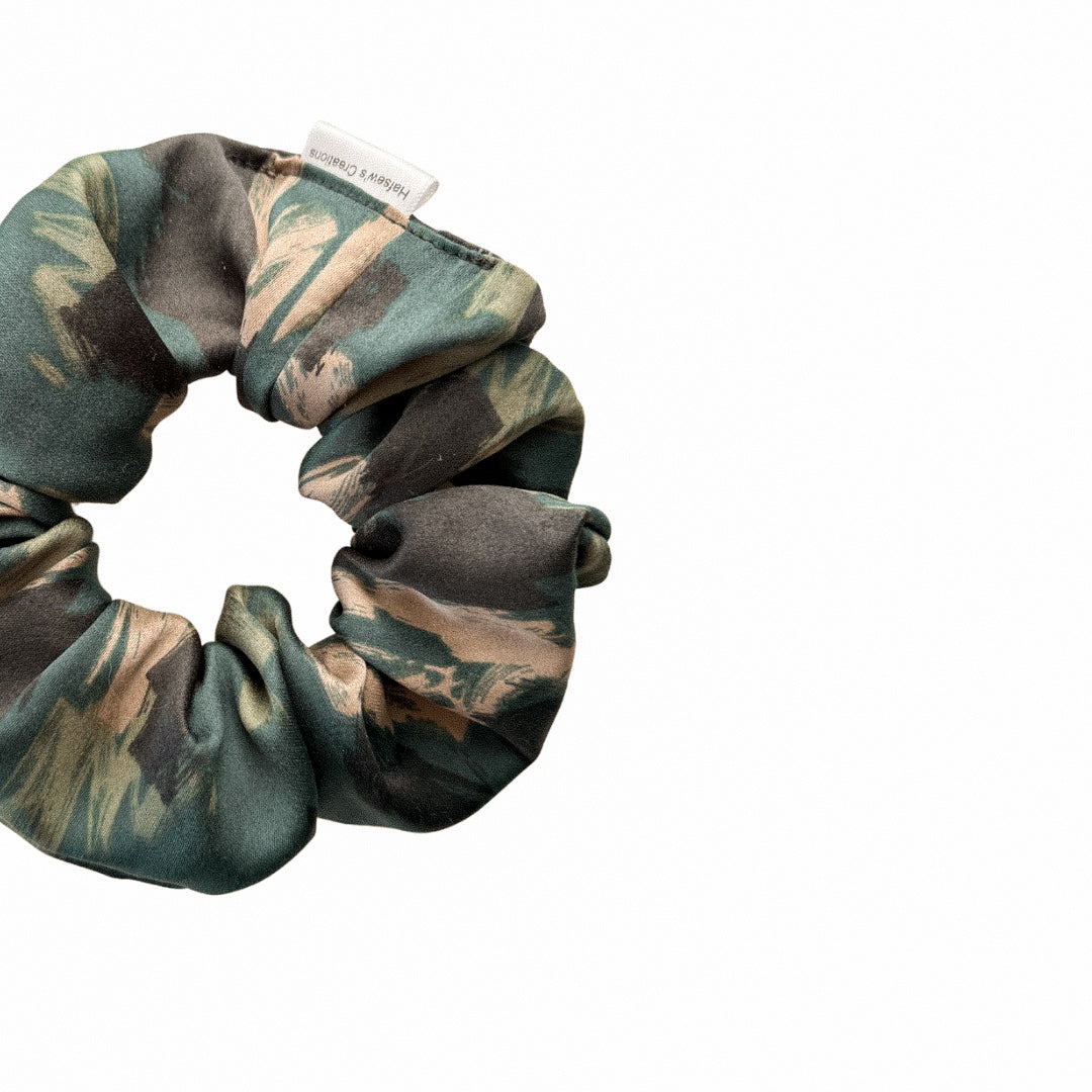 Satin Green print Scrunchie