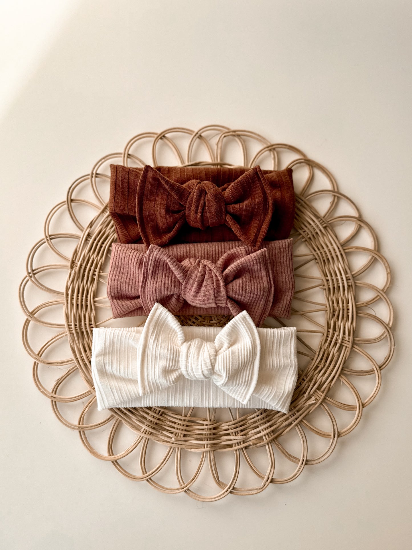 White Rib Knit Tie Bow Headband