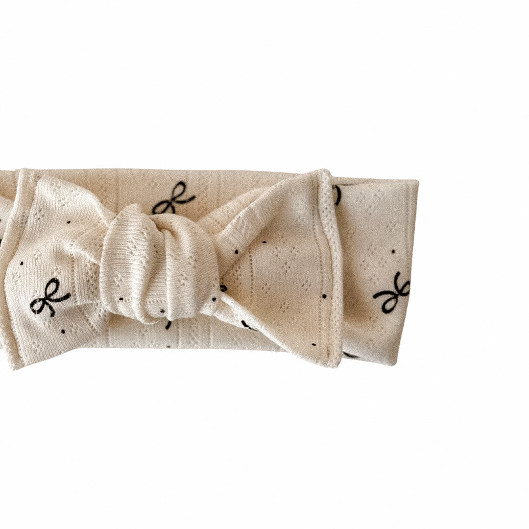 Cream with Black Bows Tie Bow Headband