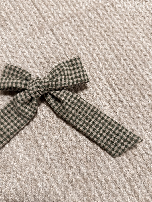 Green Gingham long Bow