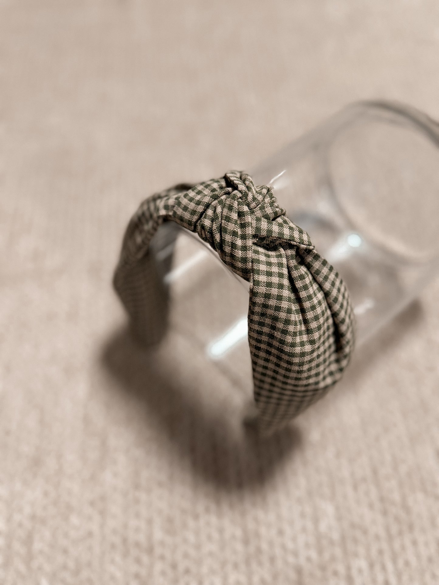Green Gingham Top Knot Hard headband